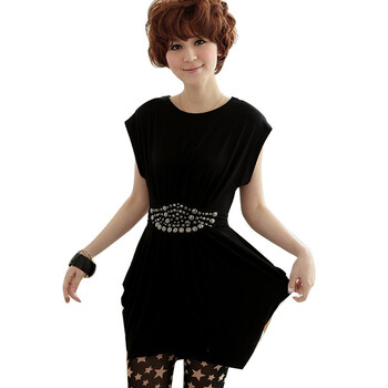 乔伊思 2012新款女装针织面料铆钉修饰收身黑色连衣裙 7108 黑色 均码