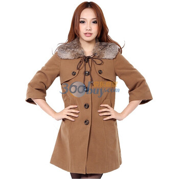 <em>天恩</em> T.EN <em>女装</em> 新品七分袖 兔毛领 长款 含羊毛