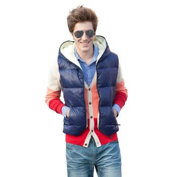 Justyle糖果色情侣款面包服羽绒背心45103501 蓝色 XXL