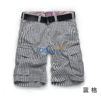 麻吉MATCH 夏季男士潮流格子休闲工装短裤 S3625 蓝色 XXL