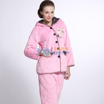 COCO2011冬季新款女加厚夹棉粉嫩可爱棉袄式长袖家居服套装S1HR07浅粉XL
