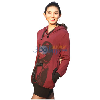 腾迪米斯 欧美范儿女长款 水洗顶尖技术 时尚休闲拉绒女款卫衣 连帽套头外套1203047 枣红 XL