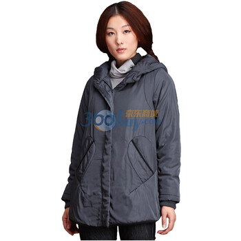 Inman茵曼2011冬装帽侧印花中长款棉衣JC20029 浅灰色 XXL