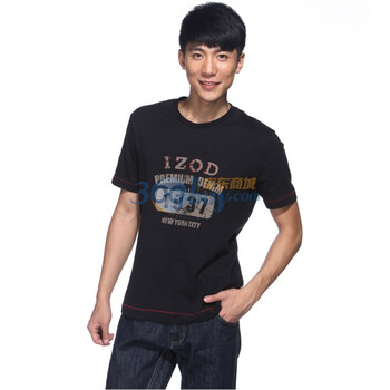 IZOD 2011新品纯棉字母圆领短袖休闲男士T恤 3121914263200黑色系XXL(185/102A)