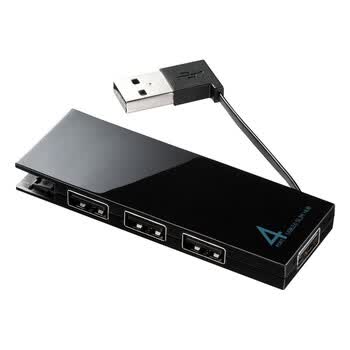 日本SANWA SUPPLY USB-HMB406BK 纯色4口高速便携式可收纳的USB2.0集线器 支持Win7 黑色