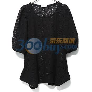 时尚起义 韩国花边蕾丝中袖T恤 女585019 黑色 one