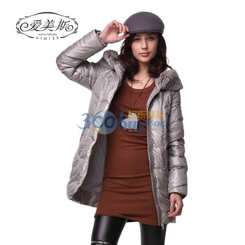 爱美斯毛领羽绒服 女 中长款带帽修身淑女款A115200 浅灰色 (XXL)175/96A