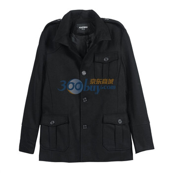 PEACEBIRD太平鸟【冬季新品】多口袋设计修身毛呢大衣M0311304005 黑色 XXL