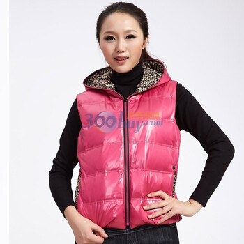 红迪丝 短款豹纹羽绒服马甲 HD1104608 红色 XL
