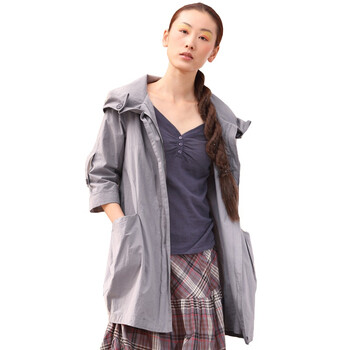 茵曼 INMAN 2012春装新款立体裁剪长款纯色纯棉风衣女外套821041008 浅灰色 XXL