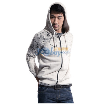 圣迪奥 sdeerhe 男装百搭个性印花连帽卫衣白0372232 浅灰色 XL