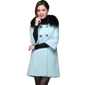 2011女装冬装ZIMMUR双排扣五分袖气质修身大衣 Z11DDC116G1 天蓝色 XL