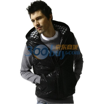 TUOYI高品质白鸭绒羽绒皮背心时尚男士连帽羽绒M09黑色XXXL