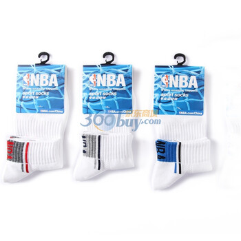NBA精梳棉提花中筒男厚运动袜A210白色提花3双装 尺码26-28cm 白色 均码