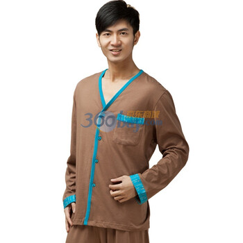 爱帝男士全棉素色V领长袖套/家居服9105310401 巧克力 XXXL