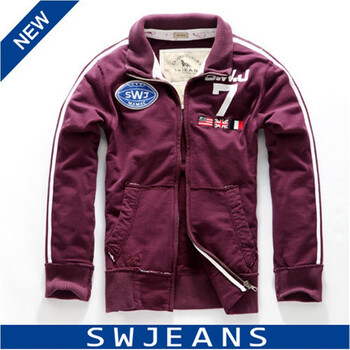 七匹狼SWJEANS男装翻领logo图案休闲开襟卫衣 巧克力 XXXL