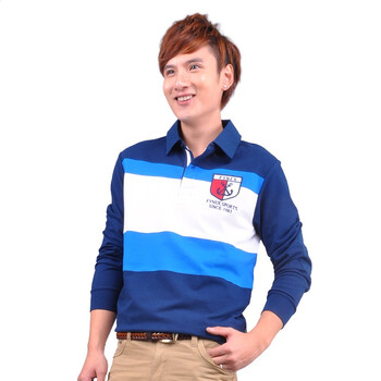 ［FYNEX］2011新款polo衫 男装t恤 长袖条纹拼接翻领t恤FFQ532 蓝/深蓝/白撞色横条拼接 XXL/180