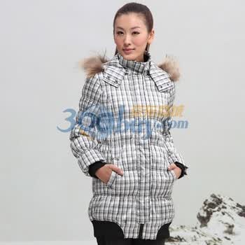 Inman茵曼2011冬装新款格子中长款羽绒服JC20100 白色 XL