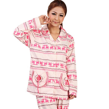 好家猫 圣诞小鹿春秋新款棉质套装女士家居服HJM0443 深粉 XL