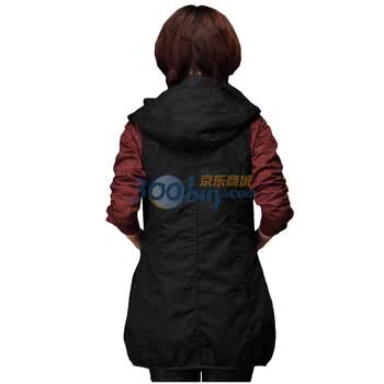 茵曼 INMAN 2011冬装新款连帽分割中长款马甲 V6015 黑色 XXL