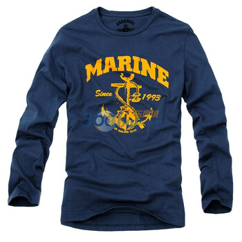 AK男装秋季新品 MARINE全棉印花长袖T恤 11C100084 暗蓝色 XXL