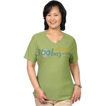 露西法兰 2012中老年女装夏装新款 V领胸口印花短袖T恤 JS-3218 绿色 XXXL