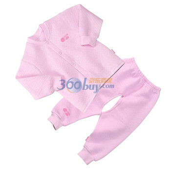 贝贝怡（bornbay） BB105-202 宝宝服 前开扣上衣开裆裤保暖套装 淡粉 90码