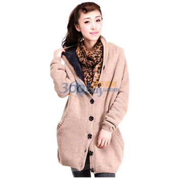 Rosas Mode冬季新品纯色带帽毛料内胆毛线大衣女外套R1712702 驼色 均码