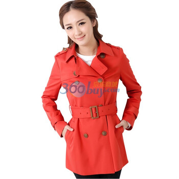 韩都衣舍 韩国风衣春季新品春装女双排扣风衣LA1151L04 橘色 L