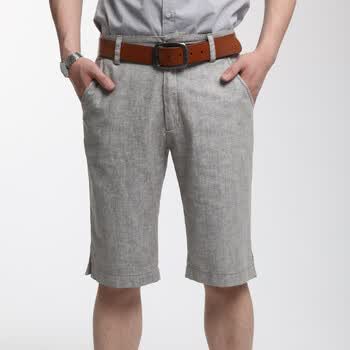 Markless夏装男士亚麻混纺休闲短裤DK1104M 灰白色 XXXL