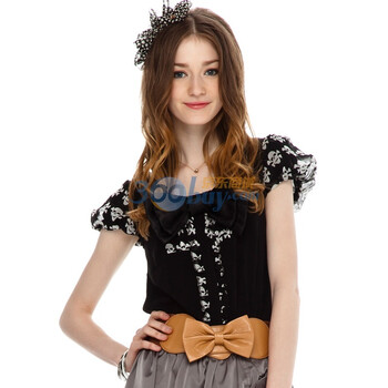 依迪菲 IDF 可爱蝴蝶结娃娃衫短袖T袖 FTD015A 黑色90 175/96A(XL)