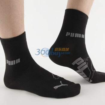 PUMA 彪马 男士绣花运动休闲袜子 黑色 25-27cm