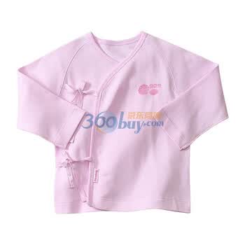贝贝怡 素色贝壳印花 纯棉婴儿服装 宝宝斜襟绑带上衣BB305 淡粉 66码