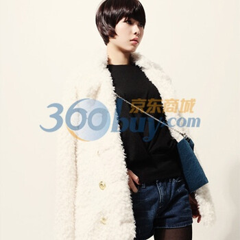 时尚起义 冬装韩国进口简约毛绒双排扣大衣 女564402 象牙白 one