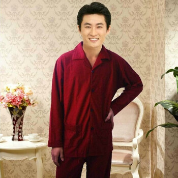 茹雨 秋冬季 男士 针织提花 睡衣套装 家居服 5508 枣红色 XXL