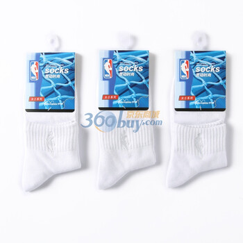 NBA精梳棉女士休闲袜B077白色三双装 尺码22-24cm 白色 均码