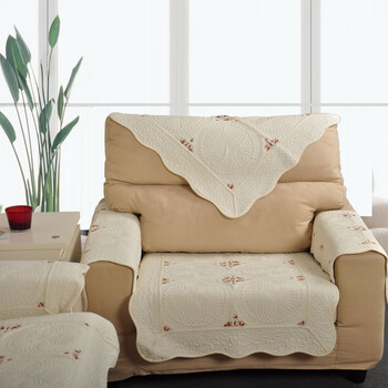 MAXHOME|美客居 单人坐垫90x90CM 纯棉绣花时尚布艺沙发垫 圆素白