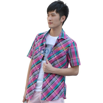 Man Friday 夏季新品时尚休闲纯棉格纹男短袖衬衫 （三色可选） 红色 44