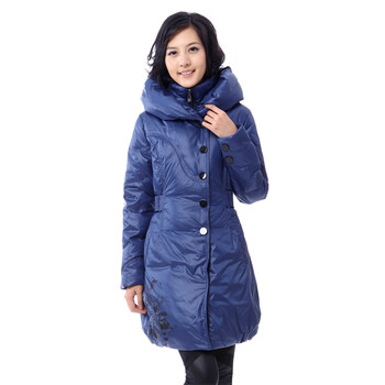 新品 雅鹿 时尚印花女中长款羽绒服 ^@^YM10510 蓝色 XXXL