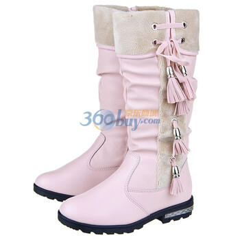 牧童Mutong童鞋Q7002/8072冬款新品加厚童靴棉靴 女童流苏中筒靴 保暖靴子 二棉/PU皮 粉红 37