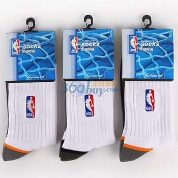NBA精梳棉男士半毛巾运动袜A160杂色三双装 尺码26-28cm 均码
