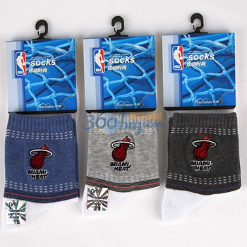NBA热火队男士休闲袜E052杂色3双装 尺码26-28cm 均码
