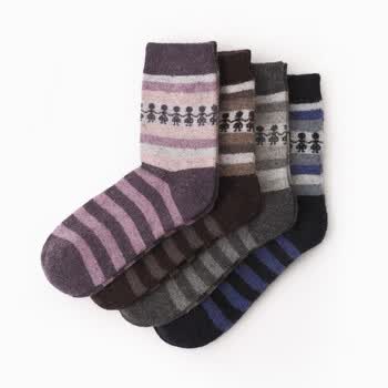 初刻CRUCCO 冬季厚款 冬款彩条兔羊毛女袜（1扎4双） 女款 2012新品 00022440 深蓝/深灰/魔芋/咖色 均码
