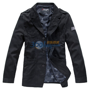 ATOPI男装外套 秋冬款三粒扣肩章西服41019黑色XL