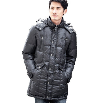 诠渡良品trenduality 2011冬装中长款连帽羽绒服#81478 黑色 XXL