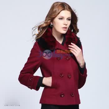 名人瑞裳 Mrrs 女装欧美獭兔<em>毛领短款毛呢外套</em>