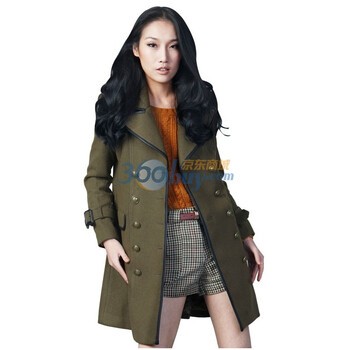 拉维亚 2011秋冬新款 女装外套中长款毛呢大衣 帅气欧美范WW05军绿色L