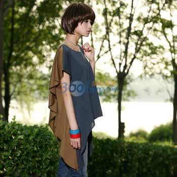 裂帛 2011披风不对称摆短袖上衣 蝶影重重2482 皇家蓝 (宝蓝) 均码