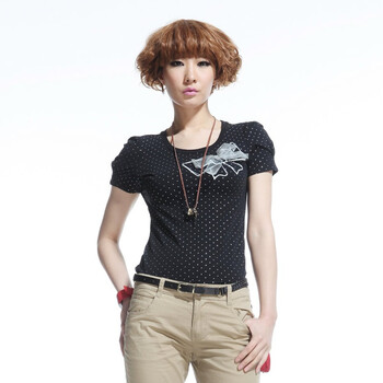 唐狮Tonlion女圆领印花T恤111221022107 黑色 XL