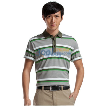 柒牌SEVEN男装2011夏季新款短袖T经典t恤条纹商务polo衫799T501002 绿色 190